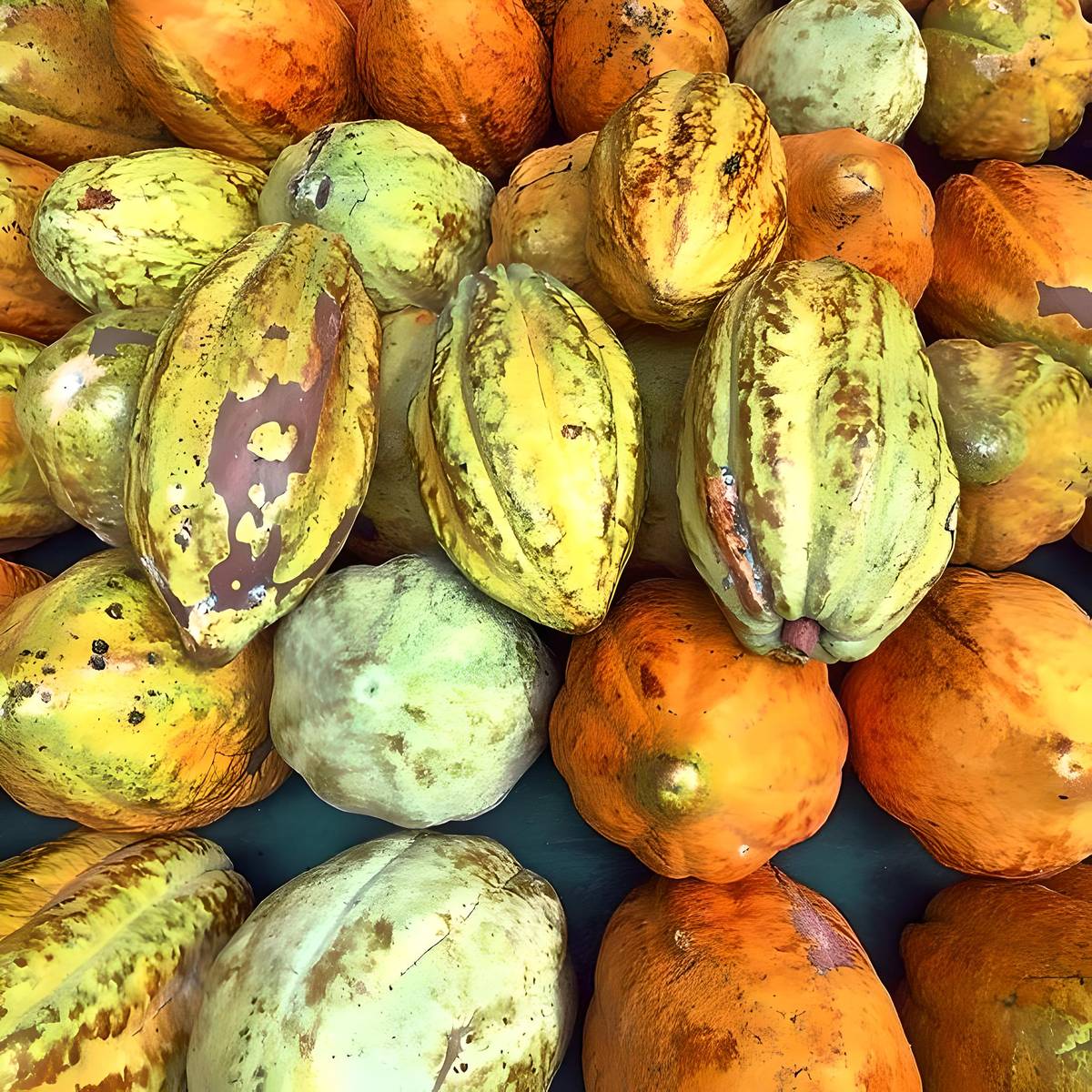 Stacked cocoa pods