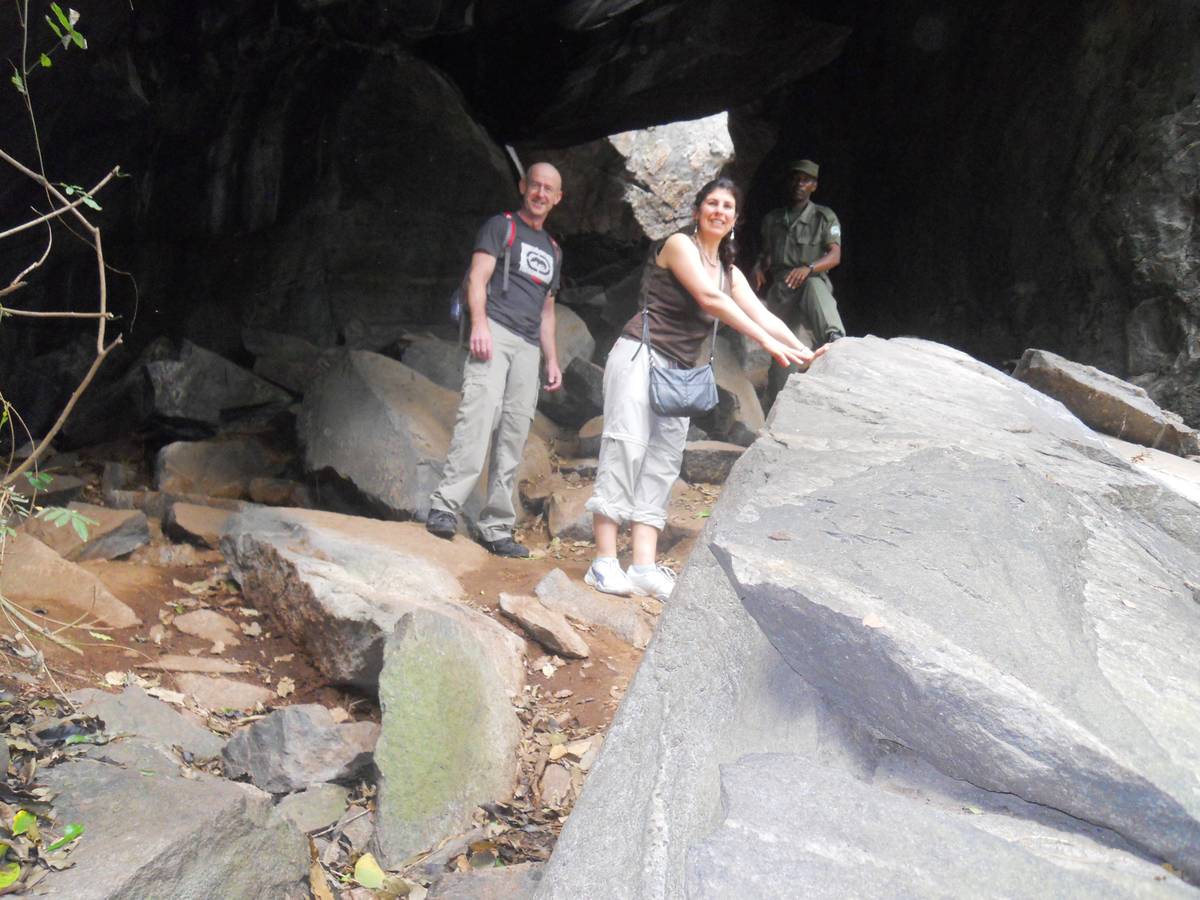 Guests with ranger hiking the caves at Shai Hills