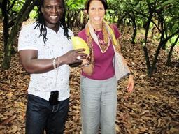 Visitor to Ghana at cocoa farm