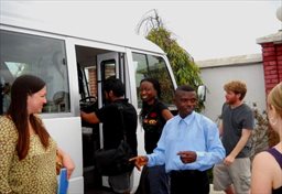 Group getting on Easy Track bus